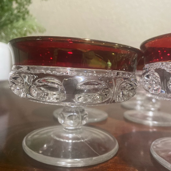 Vintage, Set of 8, Indiana Glass Co. Kings Crown Ruby Flashed Desert Glasses - Picture 3 of 5
